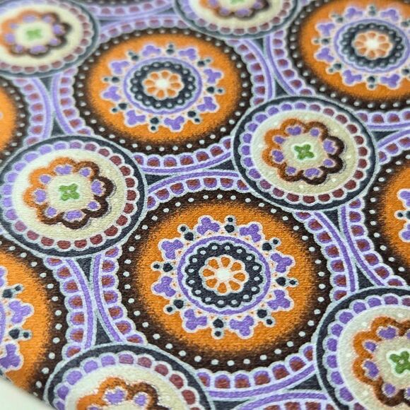 ROBERT TALBOTT SILK TIE PURPLE ORANGE GEOMETRIC MOSAIC SATIN LUXURY 3.25" X 60" - Picture 2 of 3